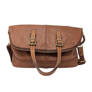 Fossil Explorer Large Foldover Crossbody Bag Brown Leather Messenger